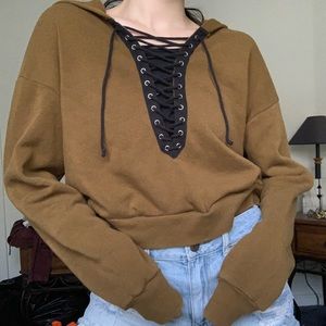 Brown lace up hoodie